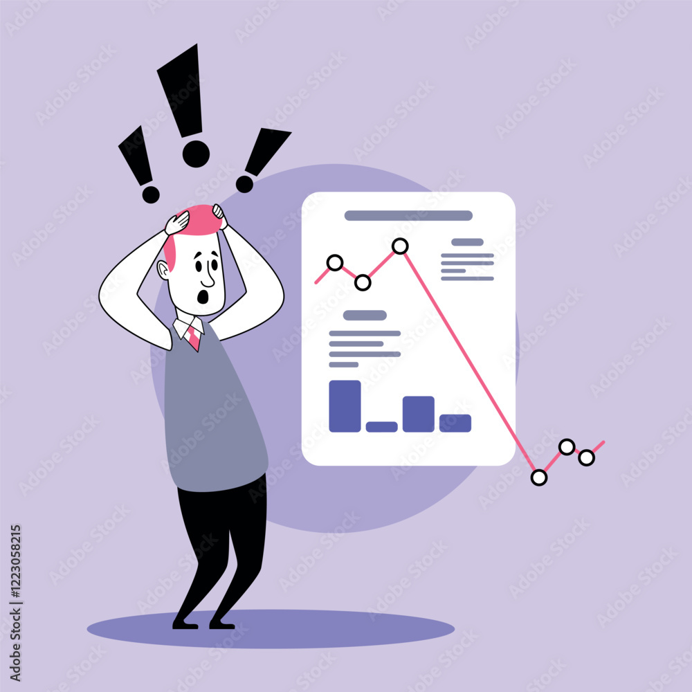 Poster manager standing in office space, expressing concern over decreasing performance metrics shown on re