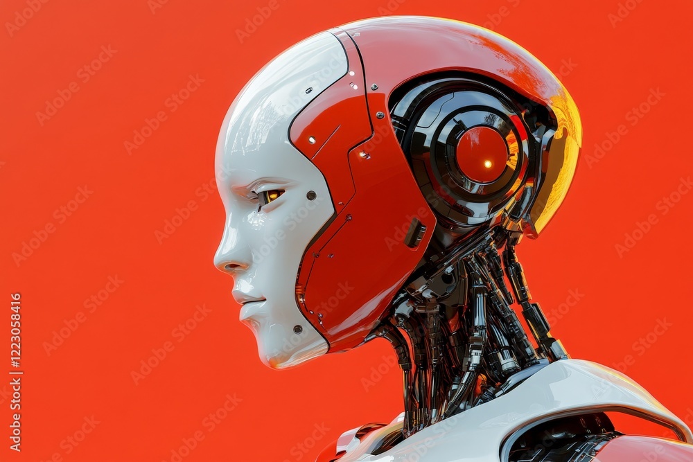 Fototapete futuristic robot with sleek design and vibrant background showcasing advanced technology and enginee