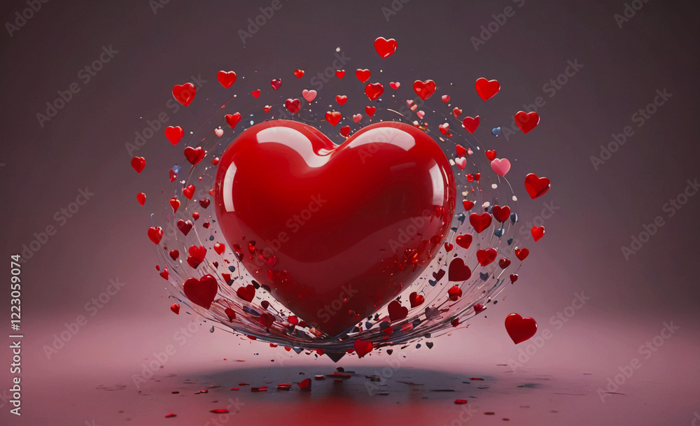 Poster heart with many other hearts surrounding it. the heart is red and the other hearts are also red
