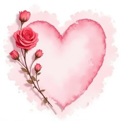 Romantic Heart Shape Design with Pink Roses and Watercolor Background for Love Themes