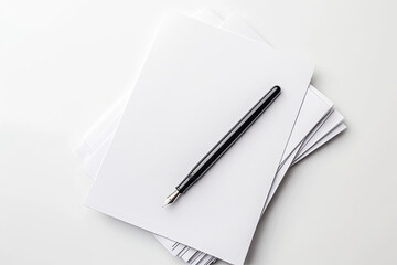 sleek black fountain pen on stack of crisp white paper