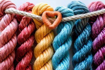 A close up of a rope with a heart on it