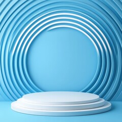 Obraz premium Abstract Blue Circular Background with White Platform Podium