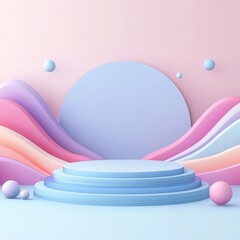 Obraz premium Pastel Dreamland: 3D Render of Layered Podium with Abstract Background