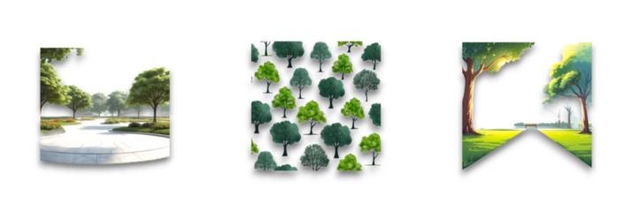 Isolated object of park scenery with trees and flowers on transparent background