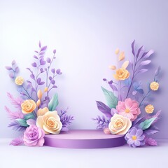 Pastel Floral Display with Purple Podium.