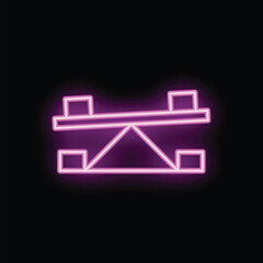 Bright pink neon seesaw glowing on a dark background