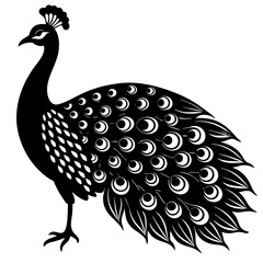 Cute Silhouette of a Peacock line art vector cartoon illustration