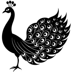 Cute Silhouette of a Peacock line art vector cartoon illustration