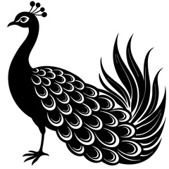 Cute Silhouette of a Peacock line art vector cartoon illustration