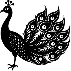 Cute Silhouette of a Peacock line art vector cartoon illustration