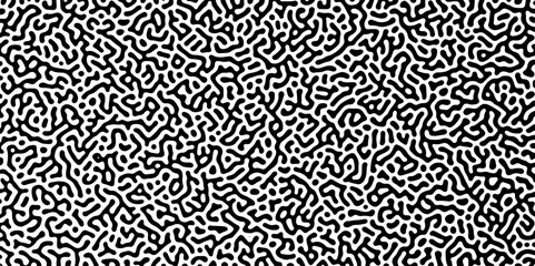 Abstract Turing organic wallpaper with background. Turing reaction diffusion monochrome seamless pattern with chaotic motion. Organic seamless patterns with rounded lines Diffusion reaction background