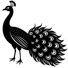 Fototapeta premium Cute Silhouette of a Peacock line art vector cartoon illustration