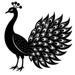 Cute Silhouette of a Peacock line art vector cartoon illustration