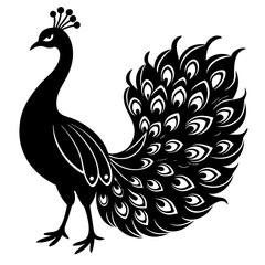 Cute Silhouette of a Peacock line art vector cartoon illustration