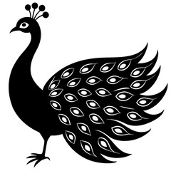 Cute Silhouette of a Peacock line art vector cartoon illustration