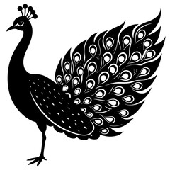 Cute Silhouette of a Peacock line art vector cartoon illustration