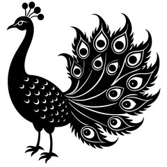 Fototapeta premium Cute Silhouette of a Peacock line art vector cartoon illustration