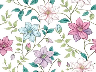 Hand drawn clematis floral illustration