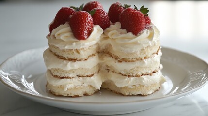 Delicious strawberry shortcake dessert on a plate.