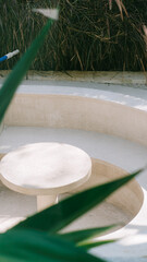 Tropical Architecture View Through Palm Leaves