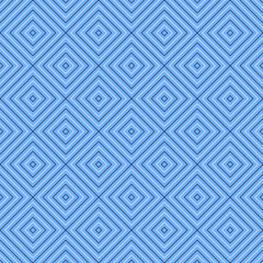 Abstract black and white rhombuses on blue background. Geometric striped vector seamless pattern.