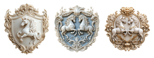 Decorative Unicorn Crests on Transparent Background for Design Use