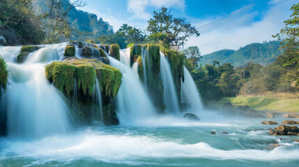 Serene Waterfall in a Tropical Paradise – Crystal Clear River Flow