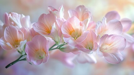 Naklejka premium Delicate pink flowers softly illuminated, showcasing intricate p