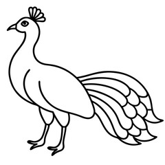 Cute Silhouette of a Peacock line art vector cartoon illustration