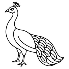 Cute Silhouette of a Peacock line art vector cartoon illustration