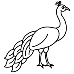 Cute Silhouette of a Peacock line art vector cartoon illustration