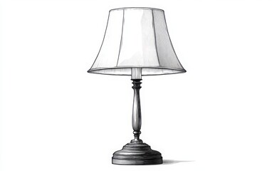 Obraz premium A monochrome vector illustration of a vintage-style table lamp with a carved wooden base and a bell-shaped lampshade