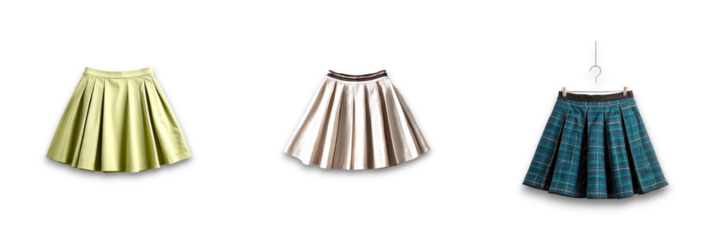 Isolated skirts on transparent background, showcasing stylish designs