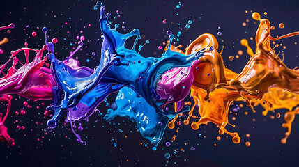 Abstract splashes of paint with bright neon colors and dynamic motion effects