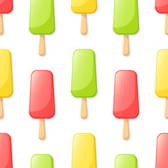 Fruit ice cream vector seamless pattern. Yellow, red and green eskimo on white background.