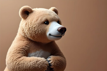 Volumetric bear in a confused sequence of brown, beige and blue on a brown background. Love in the color of mocha mousse. Trend 2025. Valentine's Day. Fashion design. Banner with space for text.