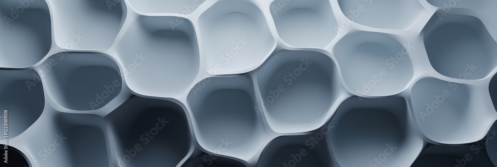 Poster abstract geometric pattern of interlocking honeycomb shapes in monochrome tones