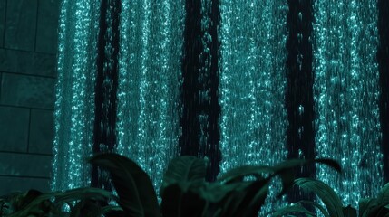 Illuminated Water Feature Cascading Down a Wall