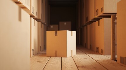 delivery Concept. Storage area with cardboard boxes stacked neatly.