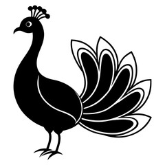 Cute Silhouette of a Peacock line art vector cartoon illustration