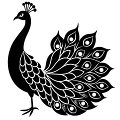 Cute Silhouette of a Peacock line art vector cartoon illustration
