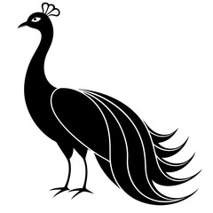 Cute Silhouette of a Peacock line art vector cartoon illustration