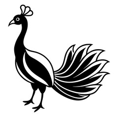 Cute Silhouette of a Peacock line art vector cartoon illustration