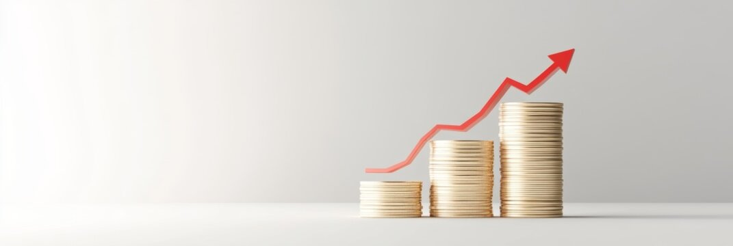 Growing financial success with stacked coins and upward arrow