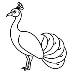 Cute Silhouette of a Peacock line art vector cartoon illustration