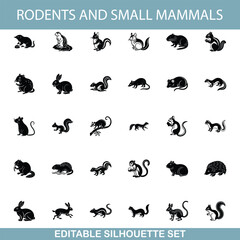 Fototapeta premium Rodent and Small Mammal Silhouettes Editable Vector Set Illustrations