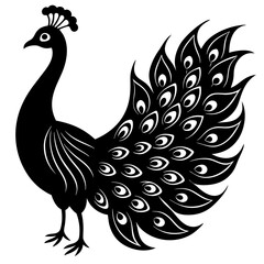 Fototapeta premium Cute Silhouette of a Peacock line art vector cartoon illustration