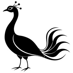 Cute Silhouette of a Peacock line art vector cartoon illustration