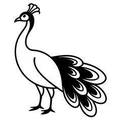 Cute Silhouette of a Peacock line art vector cartoon illustration